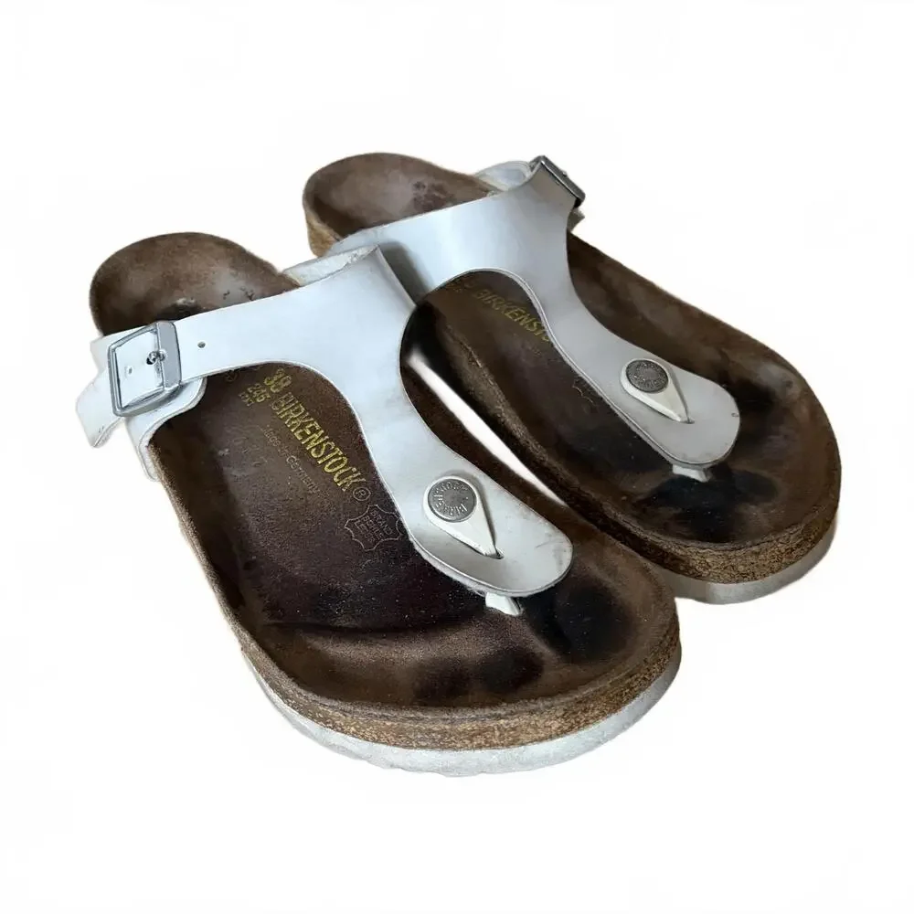 Birkenstock Gizeh Sandals Leather Thong White EU Size 38 Women 7 L7 M5